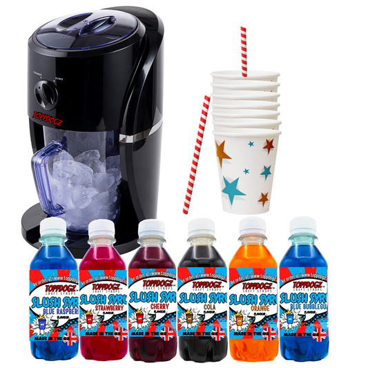 Home slush machine snow cone maker 6x250ml slushy syrups 20 slushie cups and 20 paper straws