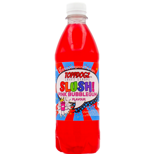 500 ml bottle of pink bubble gum slush syrup